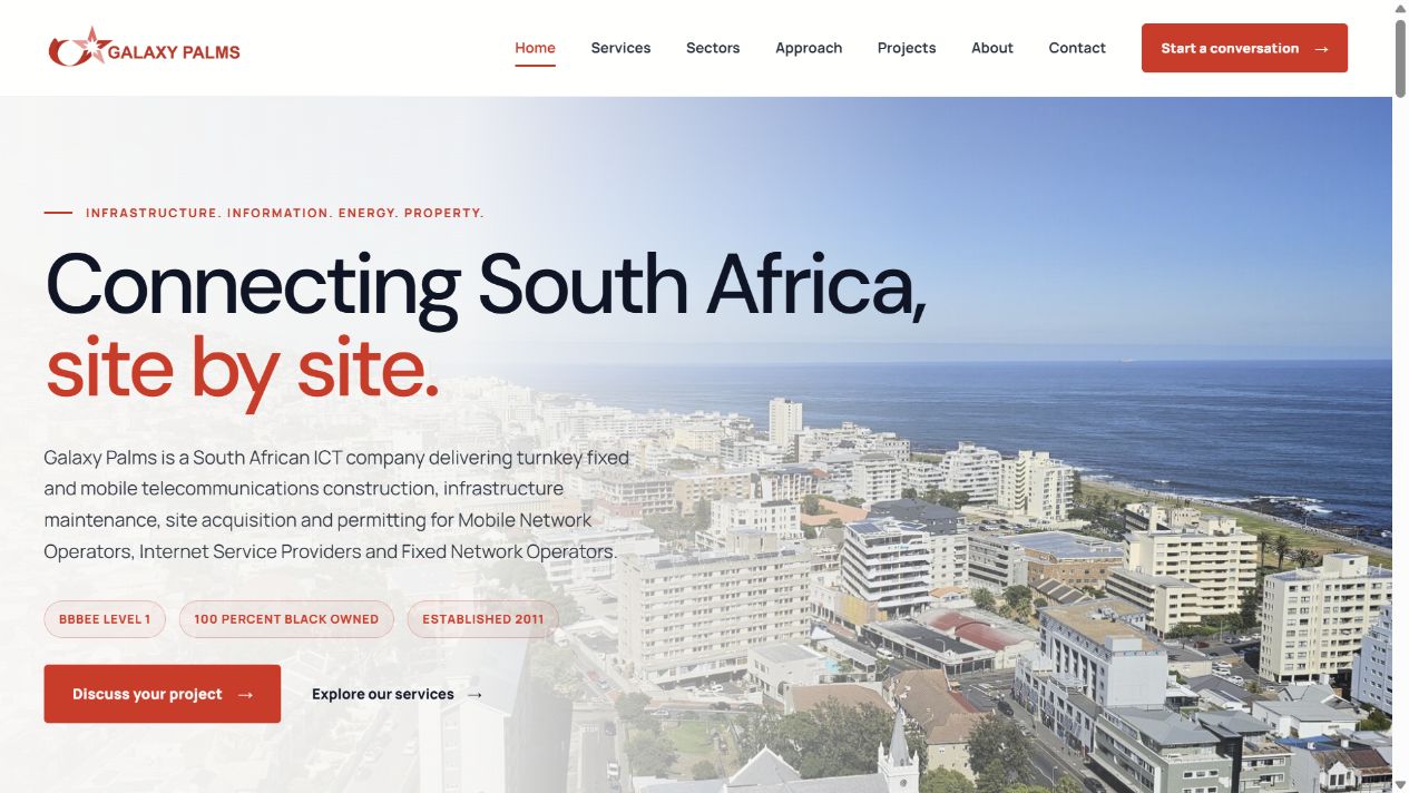Galaxy Palms website screenshot